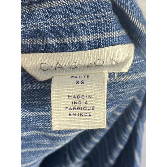 Caslon Women’s Navy-Ivory Chambray Button Up‎ Shirt Long Sleeve SZ XS - Picture 4 of 7